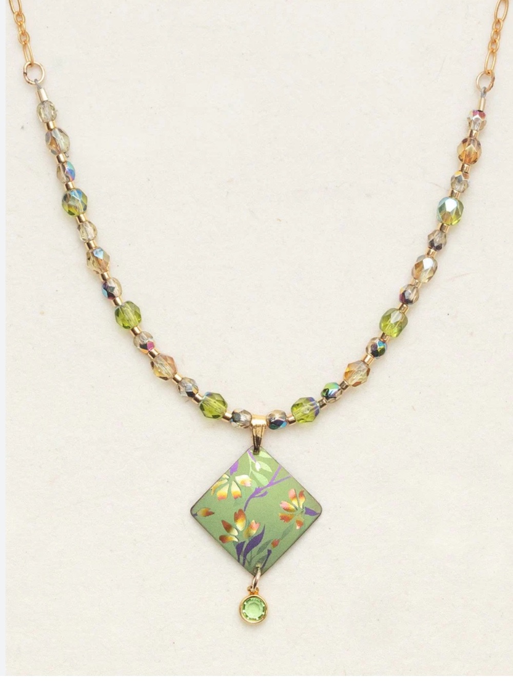 Holly Yashi Garden Sonnet Necklace - Green Glass Flowers Sterling Silver Gold